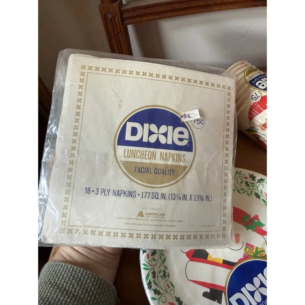 Vintage Dixie Christmas Santa Paper Plates Cups Napkins Set Retro Holiday Decor